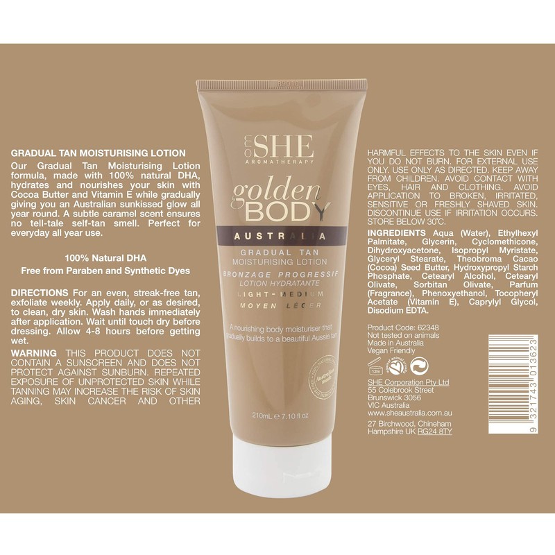 Om SHE Aromatherapy Golden Body Gradual Tan - Light to