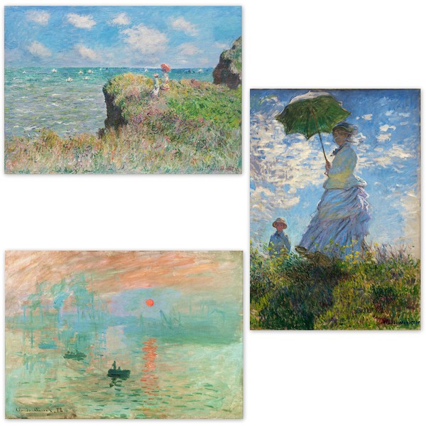 Poster Claude Monet “Impression Sunrise ＆ The Cliff Walk at Pourville ＆ Woman with a Parasol Madame Monet”16.53inch×23.38inch(A2)＜fine Art Paper Print＞Print on a Thick Sheet of Paper Painting Wall Art