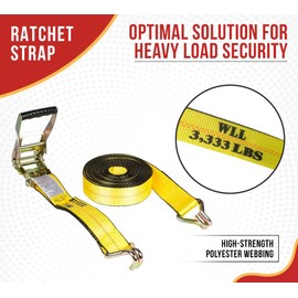 Mytee Products Ratchet Tie-Down Straps with Wire Hook, 2" x 30' Yellow Ratchet Strap | 10,000 Lbs Breaking Strength | Heavy Duty TieDown Ratchet Straps for Flatbed, Truck, Trailers Pickup (4 Pack)