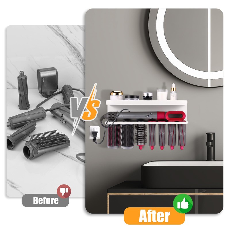 Zenymb Wall Mount Holder for Dyson Airwrap Styler, White Storage