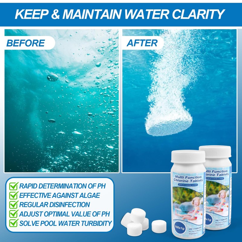Pool Cleaning Tablets 200 Pieces for Pool, Water Tank, Hot