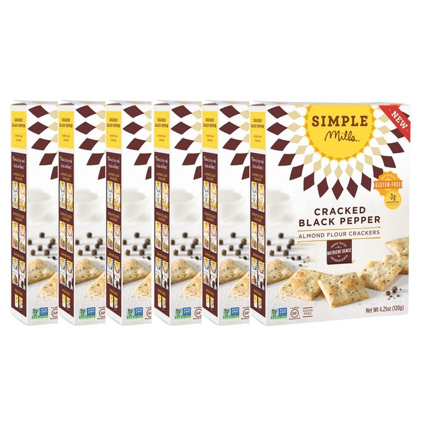 Simple Mills Almond Flour Crackers, Black Cracked Pepper, Gluten Free, Flax Seed, Sunflower Seeds, Corn Free, Good for Snacks, Made with whole foods, 6 Count (Packaging May Vary)