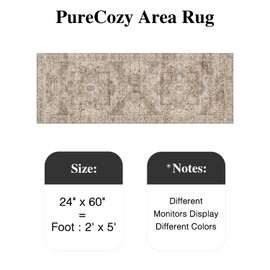 PureCozy Vintage Runner Rug 2x5 Hallway Washable Brown Multi Bedroom Kitchen Indoor Non Slip Long Carpet Traditional Medallion Distressed Retro Accent Throw Rug for Laundry Office Dining Living Room