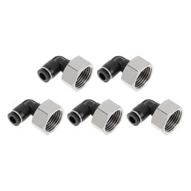 HOPESPANNER Push to Connect Air Fittings 1/4" 90 Degree Female Thread Connector Plastic Metal 1/2" BSPT 5 Pcs Black Silver Tone