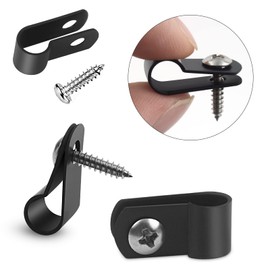 Aroidful 100pcs 1/4 Inch R-Type Cable Clips Nylon Rope Light Mounting Clips with Stainless Steel Screws for Indoor Outdoor Electrical Wire Clamp Organizer Cable Black