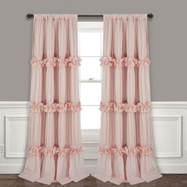 Homechoice Decor Thermal Insulated Blackout Window Curtains, 54" W x 84" L x 2 Panels, Boho Ruched Window Treatments with 3 Rows of Butterfly Flowers, Rustic Rod Pocket Drapes, Peach Pink (LQ-30)