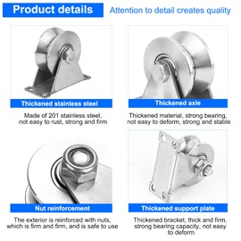 Pack of 2 V-Wheels Pulleys with Ball Bearings, Pulleys Steel Ropes for Sliding Gates Ropes, 48 mm 304 Stainless Steel Lifting Crane Pulleys, Screws Load Capacity 180 kg, for Bearings, Roller Door