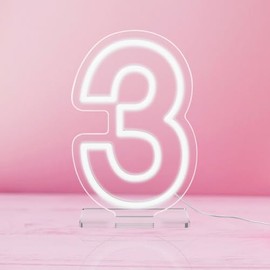 YALLOVE Neon Sign Number 3, 9.8 inches USB Powered Night Light-up Numbers for Birthdays Decor, Party Anniversary, Cafe Bar Decor (Small)