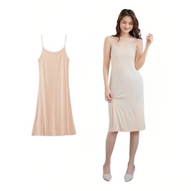MIRIPARIS Women's Petticoat Cotton [7 Dream _ Camisole] [Mini _ Knee Length _ Long] Slip Inner Camisole Camisole Dress Sweat Absorbent Quick Drying Room Wear, beige/knee length