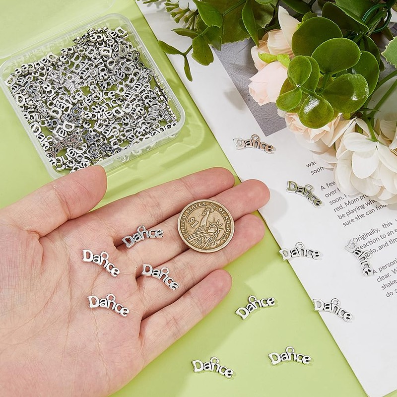 DICOSMETIC 100Pcs Dance Charms Small Metal Dance Pendant Alloy Word