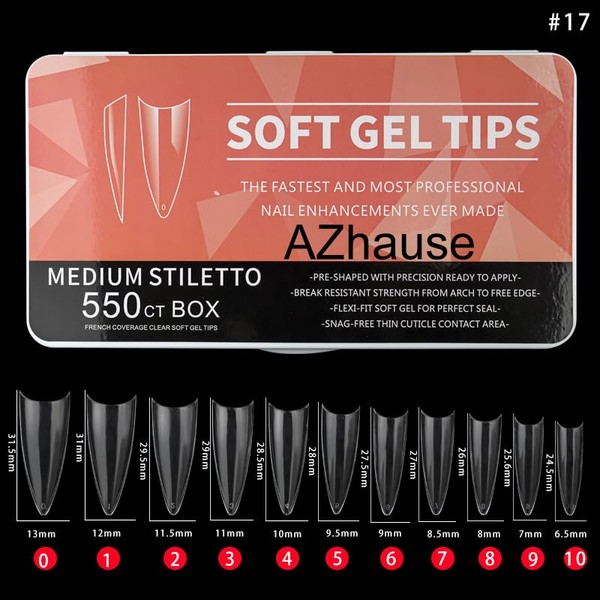 AZhause Nail Tips, Soft Gel, Transparent, Extra Long, Full Cover,