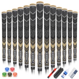 Gowolf Golf Grips Cord Rubber Multi-compound Golf Driver Irons Club 13pcs Golf Grips Colored Top Cover SL02 Pro with Full Kit (Black/Gold,Standard)