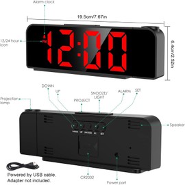 Kimroxi Projection Alarm Clock Bedside LED Digital Clock with 4 Adjustable Brightness, Snooze, Temperature, Date, Clock for Bedroom Office Home (Adapter Not Included)