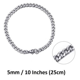 316L Stainless Steel Men's Silver Bracelets 5mm 7 Inch (18 cm) Cuban Curb Chain