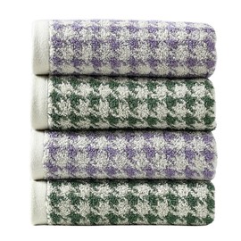 4Pcs Houndstooth Pattern Cotton Adult Bath Towels Soft Comfortable Absorbent Face Towels 34x75CM Cute Design Washcloths Bathroom Hand Towels Retro Decor Kitchen Hand Towels