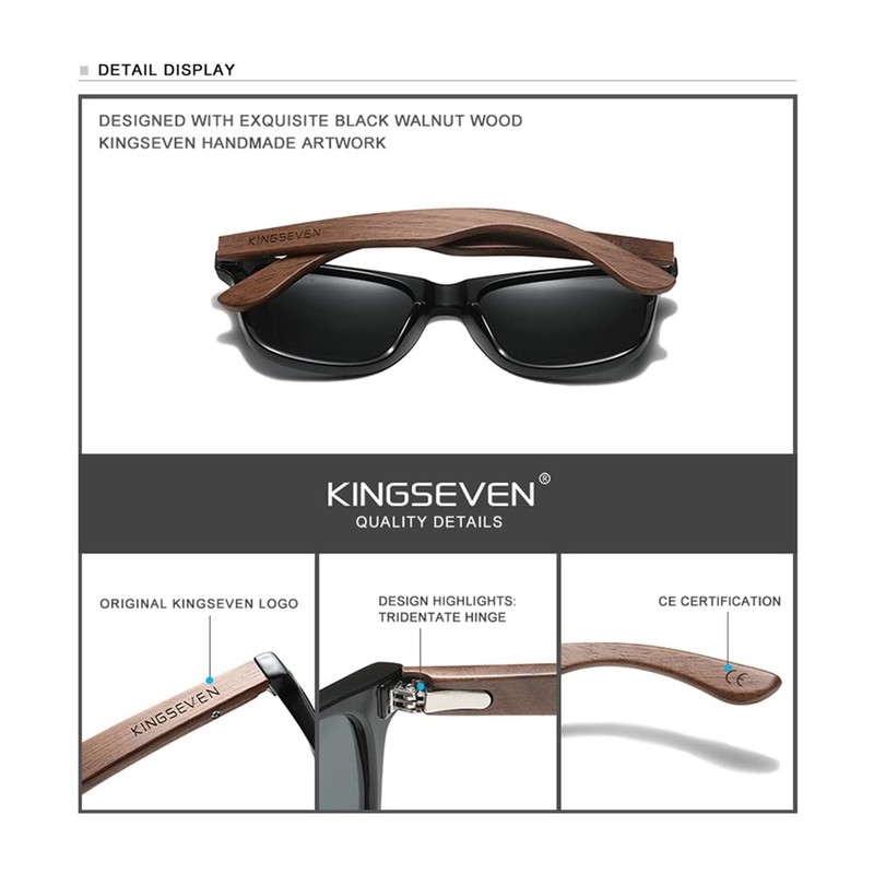 KINGSEVEN Wooden Sunglasses Polarised for Men Women Retro Vintage Mirrored
