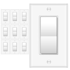 K KASONIC - 10 Pack - 3 Way Paddle Rocker Light Switch,15Amp 120V, On/Off Rocker Paddle Interrupter, Decorator Wall Light Switch with Wallplate for Home, Kitchen & Office, UL Listed