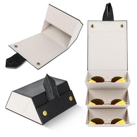 Travel Sunglasses Organizer with 3 Slots, Sunglasses Travel Case for Multiple Pairs, Larger Storage Space Organizer for Women, Men