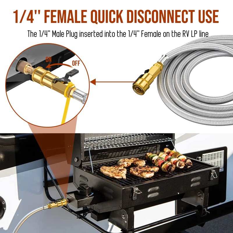 12FT Propane Hose Quick Connect Fittings for RV to Grill