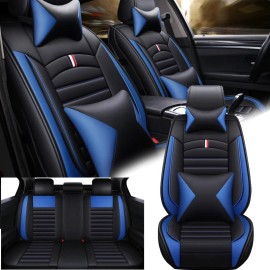 For Ford Car Seat Covers Leather Full Set 5-Seats Front Rear Protectors Pad Blue