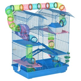 Extra Large 5 Tier Plastic Hamster Cage Blue Wheels Tubes Water Bottle Plastic Tray for Small Animal Indoor Use D0100X3HCPPColor: Blue Color