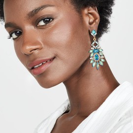 BriLove Wedding Bridal Chandelier Earrings, Art Deco Rhinestone Marquise Emerald Cut Rectangle Geometric Statement Earrings for Women Amethyst Gold-tone