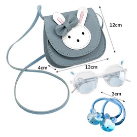 CHUNLINLAODA 4-Piece Girls Rabbit Handbag Set Girl Handbag Set Cute Rabbit Girls' Shoulder Bags Cartoon Bunny Children's Hair Rope and Kids Sunglasses with Rabbi-t Ears for Kid Toddlers Girl (Blue)