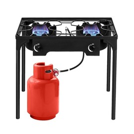 Ninowokc Upgraded Stronger Burner Propane Stove Outdoor, Portable Cast Iron Patio Cooking Burner, High Pressure Gas Cooker with Metal Legs & Stand, Propane Burners for Outdoor Cooking (Double Burner)