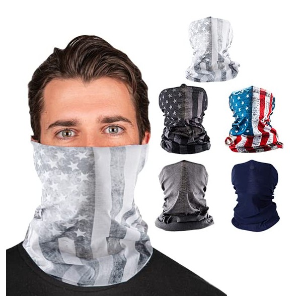 S A Company 5 Pack UV Face Shield Multipurpose Protector Neck Gaiter Elastic Face Mask Patriotic Design for Men, Patriotic