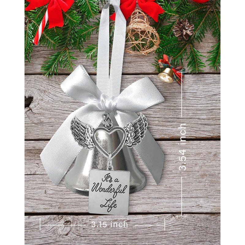 Christmas Bell Ornament with Angel Wings & Heart, It's a