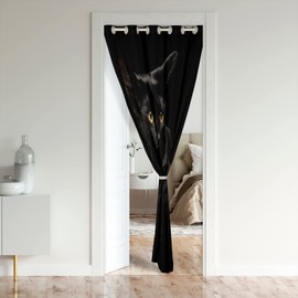 Black Cat Door Curtain for Doorway Privacy, Cute Kitten Pet Closet Door Cover Curtain for Bedroom Living Room, Insulated Thermal Curtain, Room Divider Curtain Cover 42x80 Inch 1 Panel