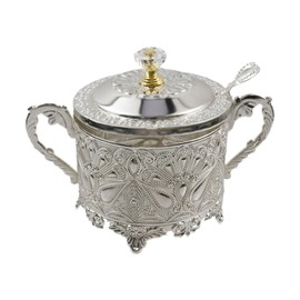 Tsnamay 5.71"x4.13" Sugar Bowl with Lid and Spoon for Kitchen Coffee Bar Wedding Party,Sugar Container for Sugar Cube and Powder Sugar,Salt Server,Silver
