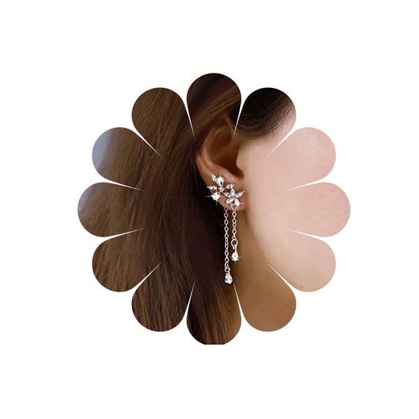 Allereyae Vintage Crystal Flower Ear Climber Earrings Rhinestone Teardrop Dangle