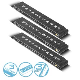STAHLWERK Ruler Set of 3 3 Metres Precise Plastic Folding Ruler | Measuring Tape | Measuring Tape | Measuring Measure with Easy-to-Read Metric Numbers