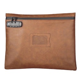 Suitcase Company 3-Digit Anti-theft PU Leather with Dial Lock Thin Documents Travel Pouch Deodorizing Thin Gusset Leather A4 Storage Document Case Name Tag Label Document Case Large Large GPT, Braun