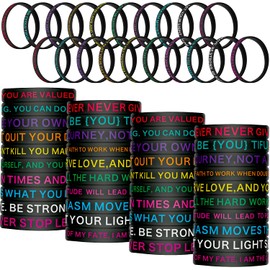 Sumind 100 Pcs Motivational Rubber Bracelets Bulk for Adult Silicone Inspirational Bracelets Bulk Quote Wristband Colored Stretch Wristbands Back to School Gifts for Student, 20 Style(Dark Colors)