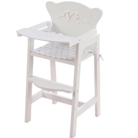 KidKraft Tiffany Bow Scalloped-Edge Wooden Lil Doll High Chair with Seat Pad - White, Gift for Ages 3+