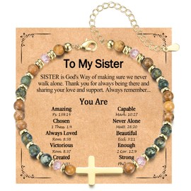 PODLEV Sister Gifts from Sisters Brother, Adjustable Dainty Cross Beaded Bracelets Christian Gifts for Women Teen Girls, Christmas Confirmation Baptism Easter Religious Gift for Sister