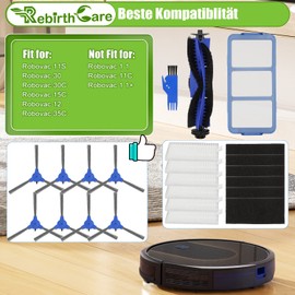 Rebirthcare Rebirthcare Zubeh?r f1r Eufy f1r RoboVac 11S 30 30C 35C 15C 15T 12 Saugroboter zubeh?r Set Staubsaugerfilter Ersatzteile,1 Rollb1rsten 6 hepa Filter 8 Seitenb1rsten 1 Prim?rfilter 1 Reinigungsb1rste