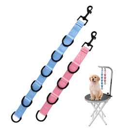2pcs Dog Grooming Extension Strap with 4 D-Ring and 6 D-Ring Grooming Loops Adjustable Extender Straps Quick Release Pet Dog Leashes for Grooming(Color:Blue Pink)