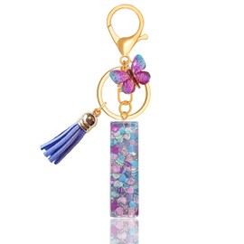TRAVELKNOT Women's Keyring, Letter Butterfly Tassels, Cute Girl Purple Initial Keyring for Car Favors Backpack, Purple2i, I