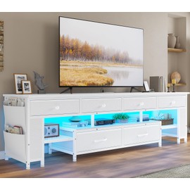 BTHFST LED TV Stand for 65/70/75 Inch TV, Entertainment Center with Storage & Power Outlets, 63" TV Stand with 6 Drawers & 4 Bags & Shelves, TV Console Media Console for Living Room, Bedroom, White