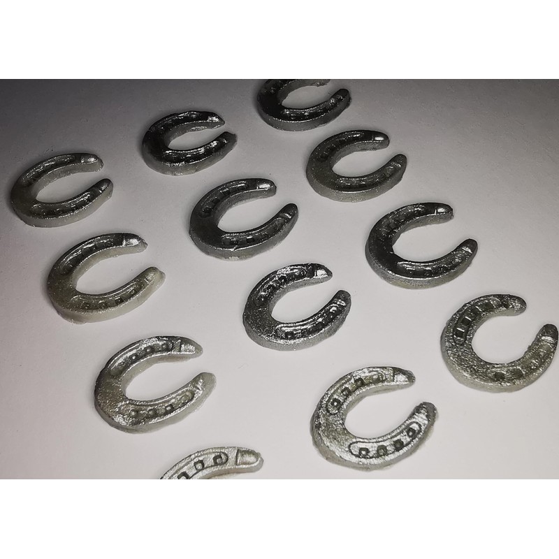 12 Handmade Edible Lucky Silver Horseshoes, Cupcake Sugarpaste Decorations by