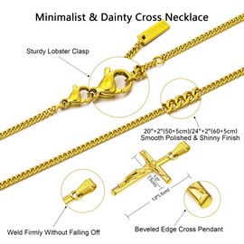 murtoo Cross Necklace for Men, Christian Jesus Pendant, Stainless Steel Mens Necklace, Thanksgiving Family Christmas Jeweley Gift Idea for Men Women (Gold-Curb Chain, 20"+2")