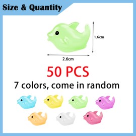 Tehttz 50Pcs Mini Luminous Resin Dolphin Crafts for Garden, Tiny Dolphin Bulk Multicolored Mini Resin Figures Glow in The Dark Miniature Figures for Landscape Decoration