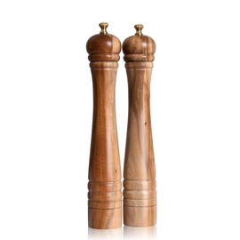 DeroTeno Salt and Pepper Mill Set, Pepper Grinder with Adjustable Stainless Steel Grinder, Salt Grinder with Ceramic Grinder, Acacia Wood, Height 30 cm / 12 inch
