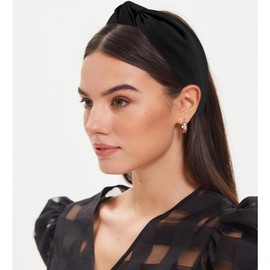 SuPoo Black Headbands for Women Girls Top Knotted Headband Fabric Satin Head Bands Wide Hairband Fashion Elastic Yoga Hair Band Hoops Trendy Holiday Hair Accessories Diademas Para Mujer