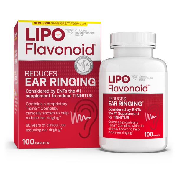 Lipo Flavonoid Plus, Tinnitus Relief For Ringing Ears, OTC Flavonoid Ear Health Vitamins, Bioflavonoids & Vitamin C, 100 Caplets