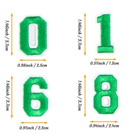 J.CARP 60Pcs Green Number 0 to 9 Patches Iron on Sew on Letters for Clothing, Hats, Shoes, Backpacks, Handbags, Jeans, Jackets etc.