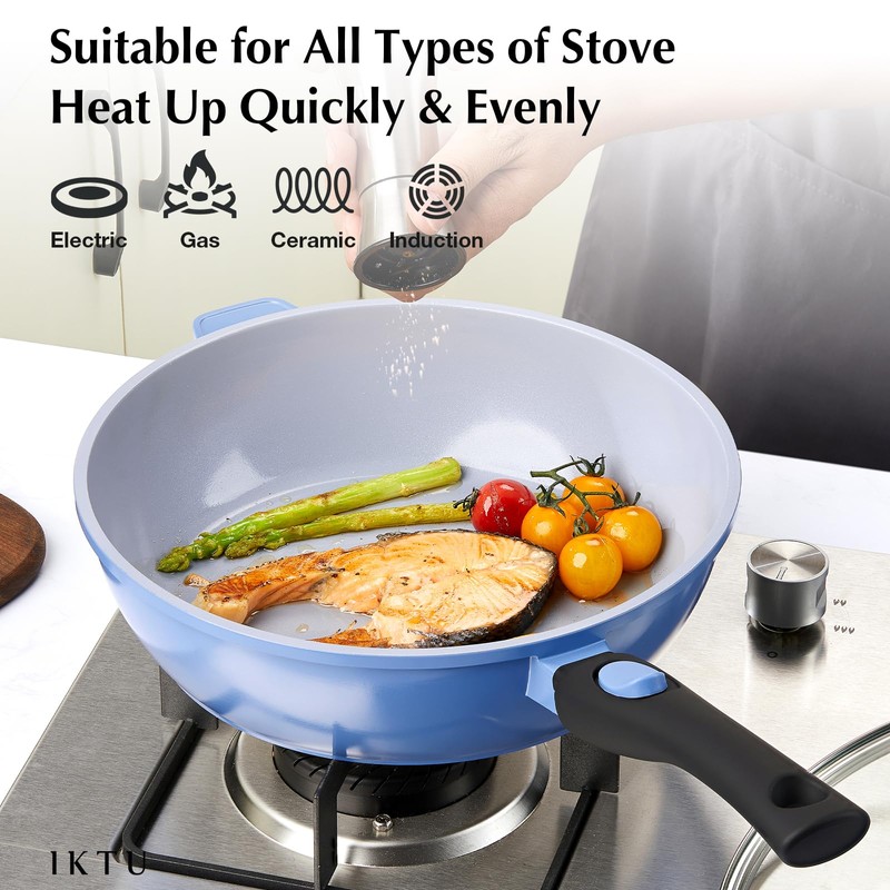 IKTU Ceramic Nonstick Deep Frying Pan, 11Inch Nonstick 4Qt Saute